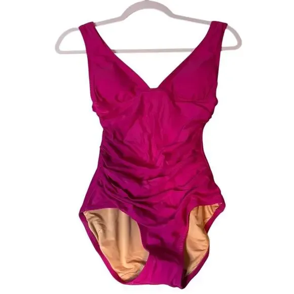 J.Crew Ruched V-Neck One-Piece Swimsuit Radiant Fuchsia Pink NWT 0 - Picture 2 of 4